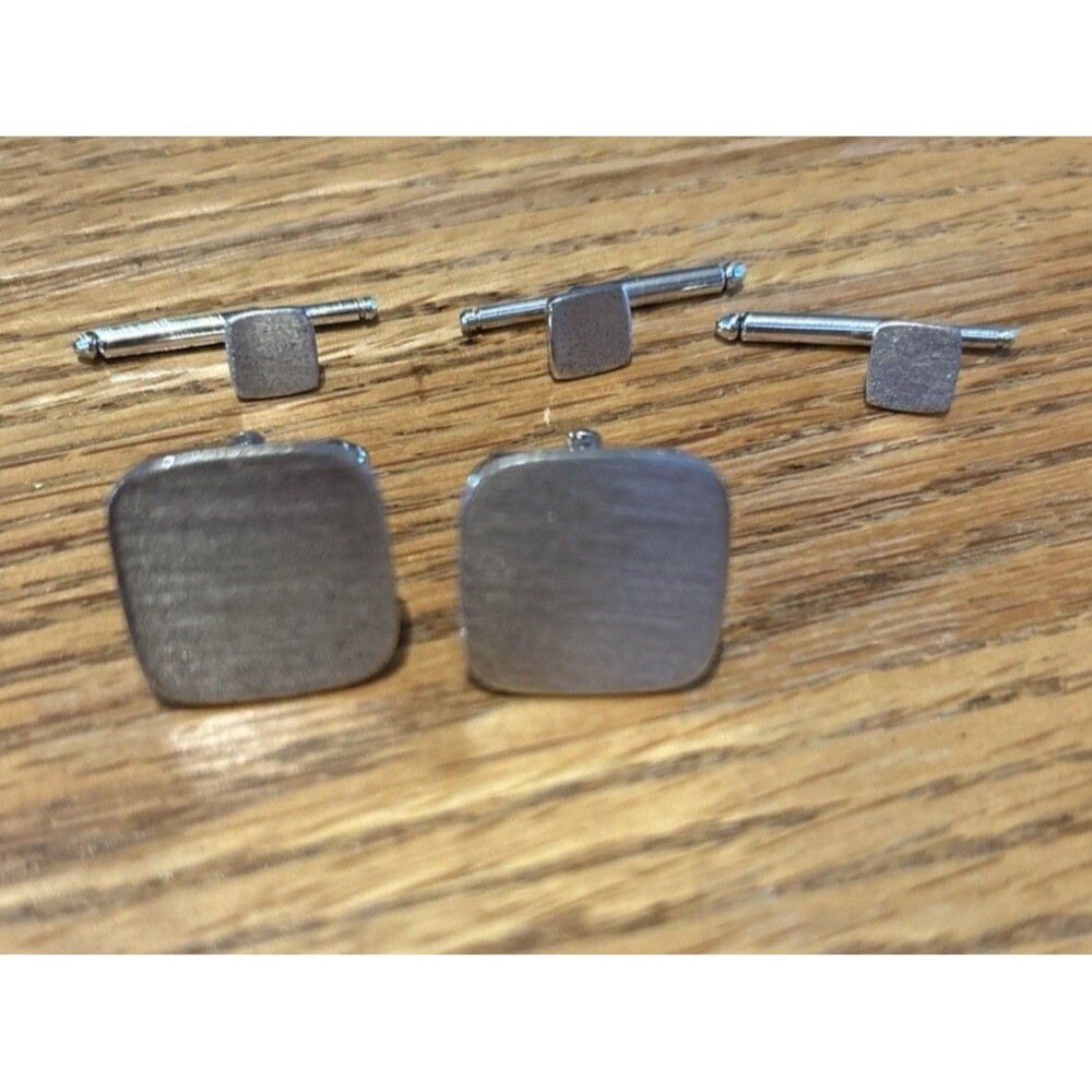 Sterling Silver Square Matte Rounded Edge Cufflink Vintage